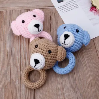 

Baby Teether Newborn Animal Rattle Toys Wooden Teething Ring Newborn Sensory Toy Shower Gift Safe Baby Chew Toys-S006