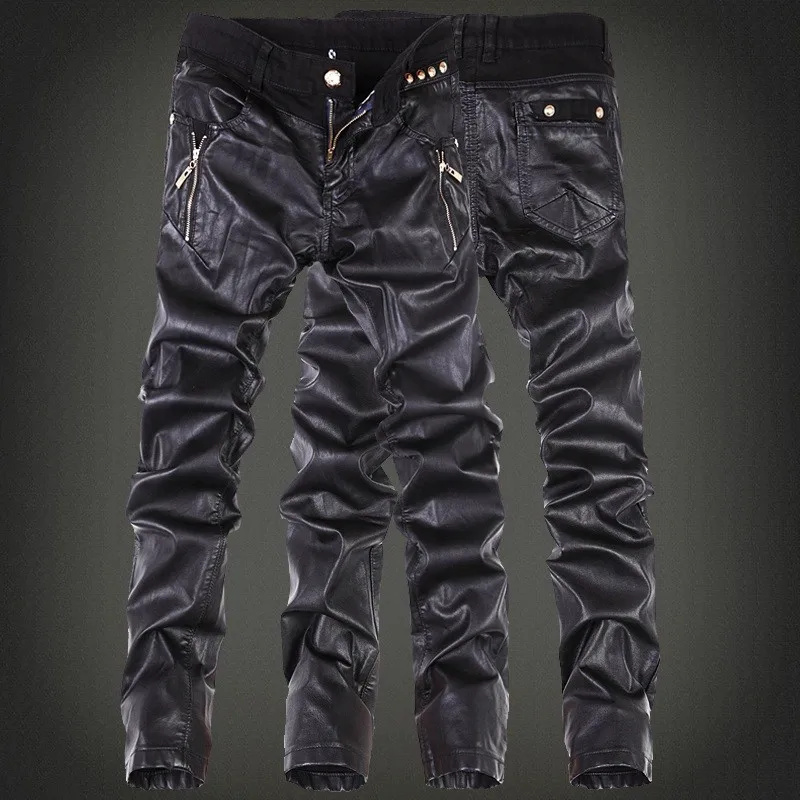 Новое поступление, мужские джинсы из искусственной кожи, джинсы для мужчин, черные итальянские прямые джинсы, Мужские повседневные штаны из искусственной кожи, Размер 27-36
