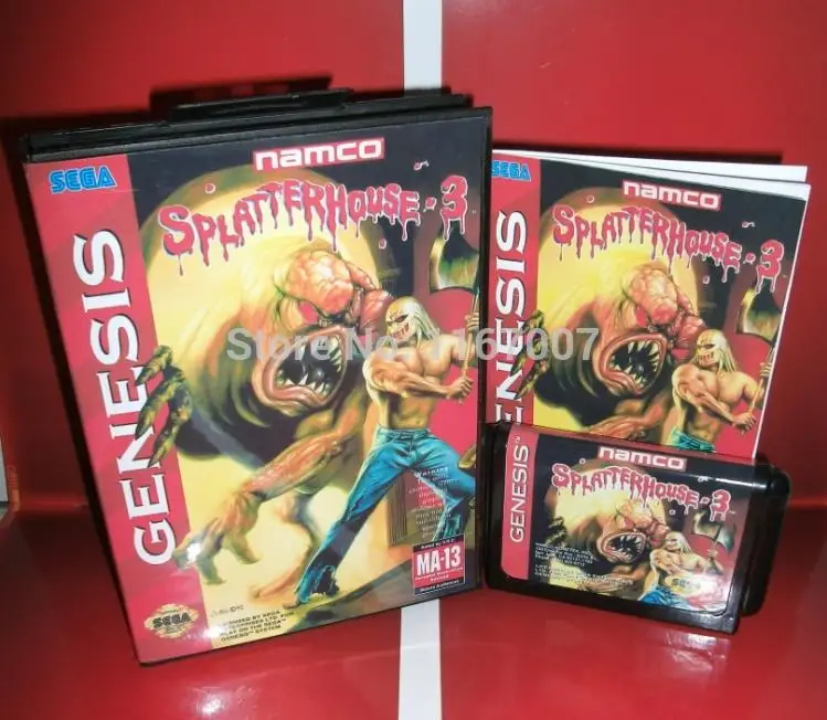 Splatter House Part 3 Genesis Cover with Box and Manual for Sega MD game Cartridge Megadrive