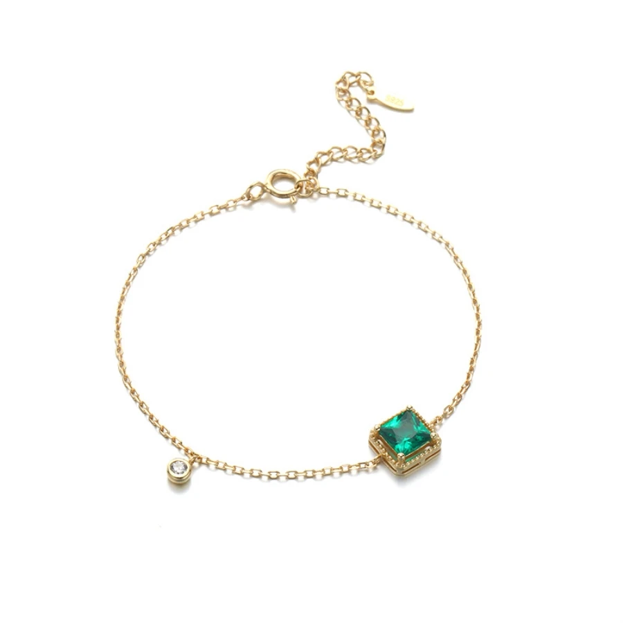 

2019 New Purple Zircon Bracelets 925 Sterling Silver Green Beads Charm Bracelet 14K Gold Plated No Fade for Women Daily Jewelry