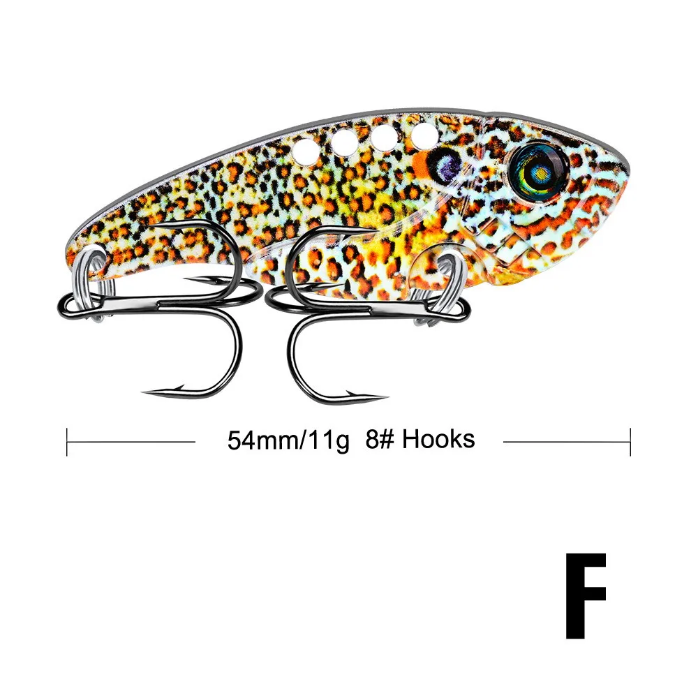 1 шт. 3D Металлические Vib приманки 11 г 54 мм рыболовная приманка яркие вибрации ложка Isca твердая приманка бас Cicada Crankbait VIBE воблер Спиннер - Цвет: F