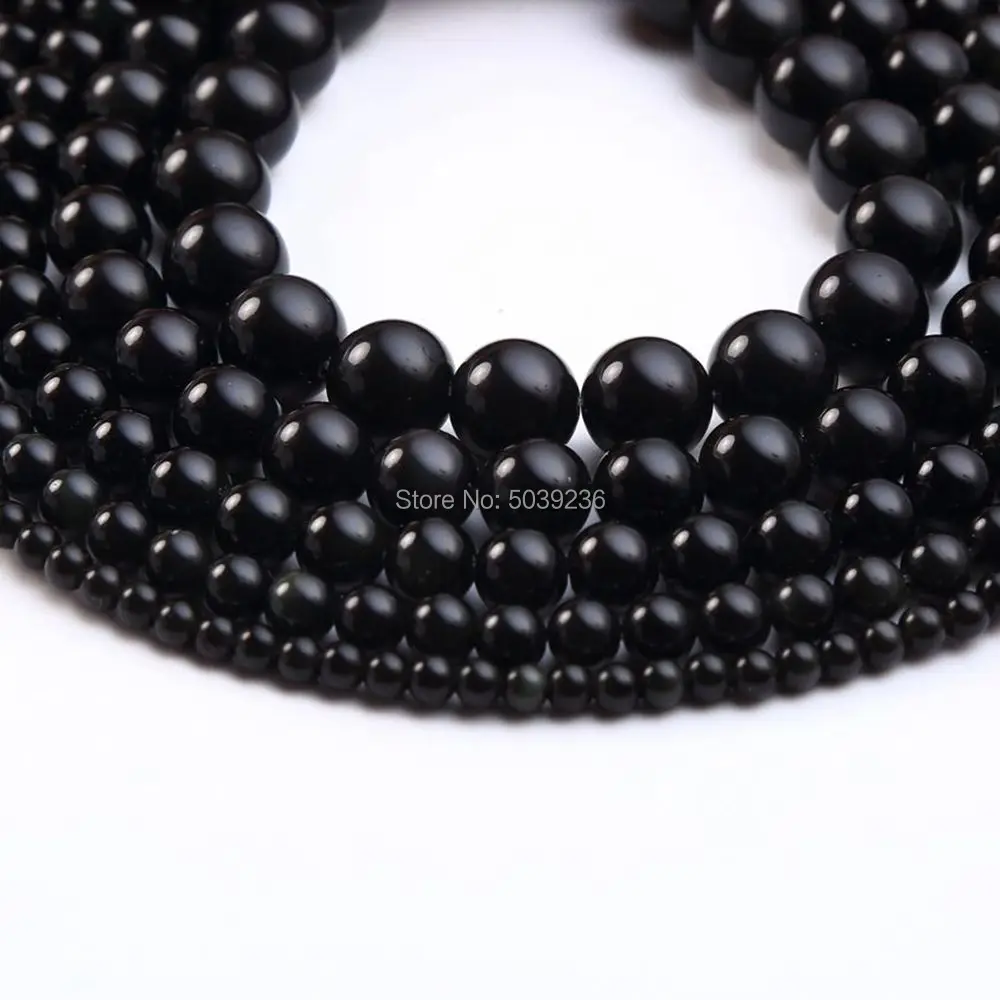 

Wholesale Black Glass Beads Natural Stone Round Loose Beads for Jewelry Making 4/6/8/10/12mm DIY Bracelet Necklace