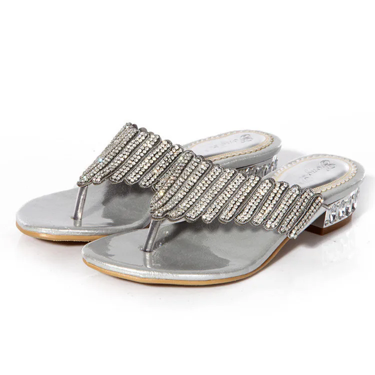 2017 Summer Hot Style Sexy Womens Shoes Low Heel Round Toe Sandals Casual Silver Comfort Sandal Flip Flops Slippers-5