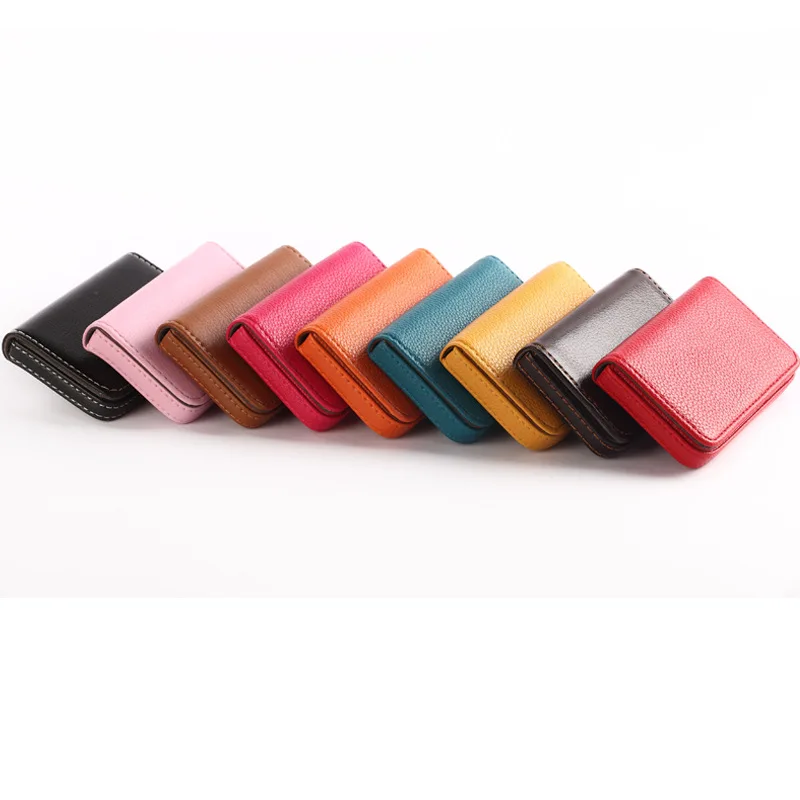 EZONE 1PC Business Card Holder PU Leather High Quality Card Bag High-end Rose Red/Apricot/Coffee 9 Color Magnetic Button Design