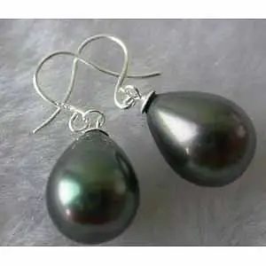 

FREE SHIPPING Fine 11-15mm black shell pearl 925 silver earrings