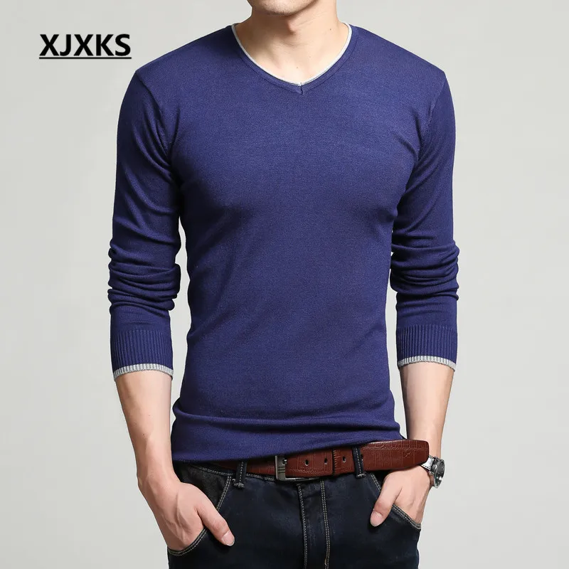 XJXKS Новинка весенне-осенний мужской свитер с v-образным вырезом брендовый вязаный свитер для отдыха большого размера M-4XL мужской джемпер 6 цветов