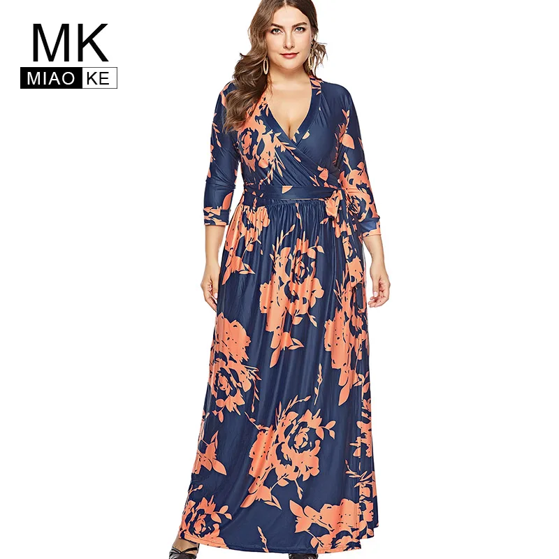 

Miaoke Plus Size Floral Maxi Fall Dress Women 2018 High Quality Fashion Boho Elegant Runway Sexy Club Evening Party Dresses