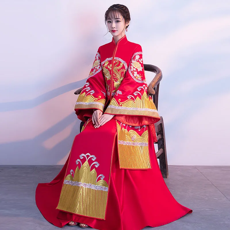 Кимоно для беременных женщин Cheongsams красный Qipao Вышивка китайское свадебное