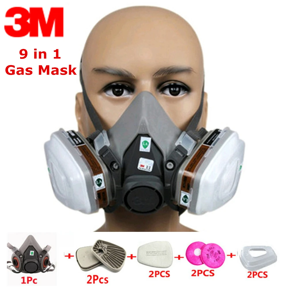 9 в 1 костюм 3M6200 противогаз, респиратор Гарнитура Анти-частицы фильтры Анти-пыль маска Анти-туман и haze PM2.5 защитные маски