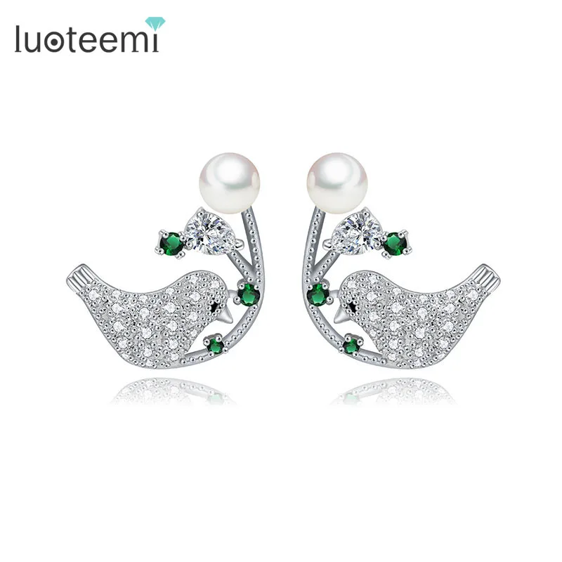 LUOTEEMI сверкающие CZ проложить яркие милые маленькие счастливые серьги-гвоздики в виде птицы для девочек оптом Корейская мода женские Brincos аксессуары