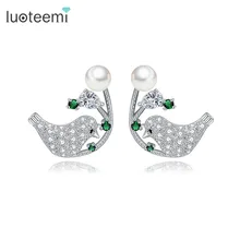 LUOTEEMI сверкающие CZ проложить яркие милые маленькие счастливые серьги-гвоздики в виде птицы для девочек оптом Корейская мода женские Brincos аксессуары