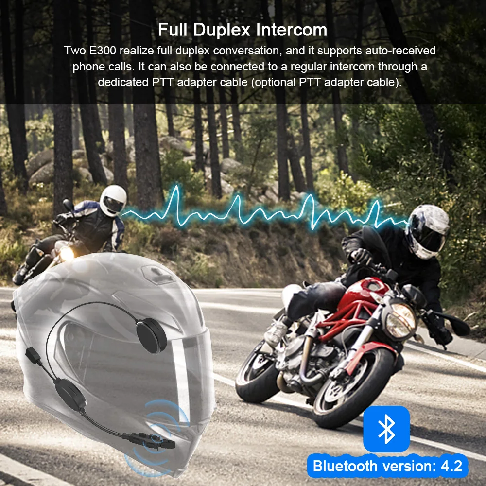Ejeas E300 Bluetooth 4,2 мотоциклист нашлемная телефонная гарнитура дополнительный разъем для наушников 40 мм Динамик 2 Мобильный для подключения к устройствам