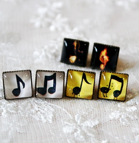 

10MM Handmade Personalized Music Note Square Geometric Stud Earring E2733