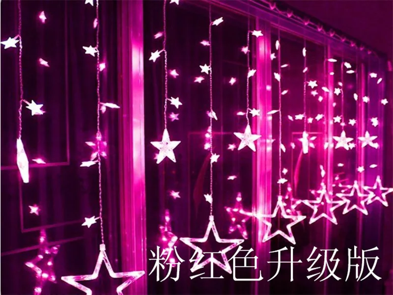 2,5 м cortina светодиодный гирлянда Рождественский праздничный светильник ing светодиодный Сказочный занавес со звездами романтические вечерние свадебные светильник AC110V/220 V - Испускаемый цвет: Pink 48star