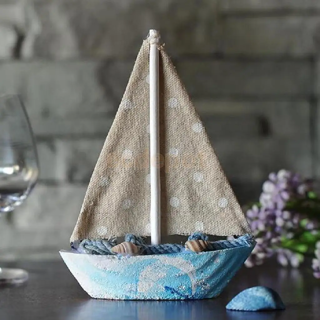 Handcrafted Wooden Nautical Sailing Boat Ornament Home Desktop Decor Christmas Gift