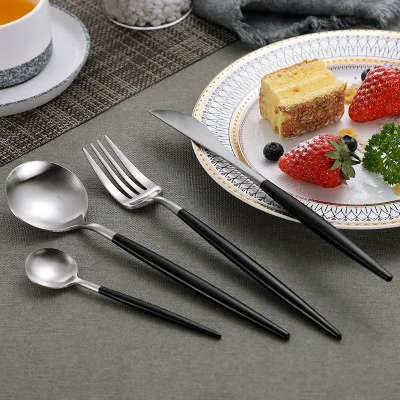 Столовые ножи вилки ложки кухонная посуда из нержавеющей стали столовая посуда столовый набор jogo обеденный стол couverts de table - Цвет: black silver