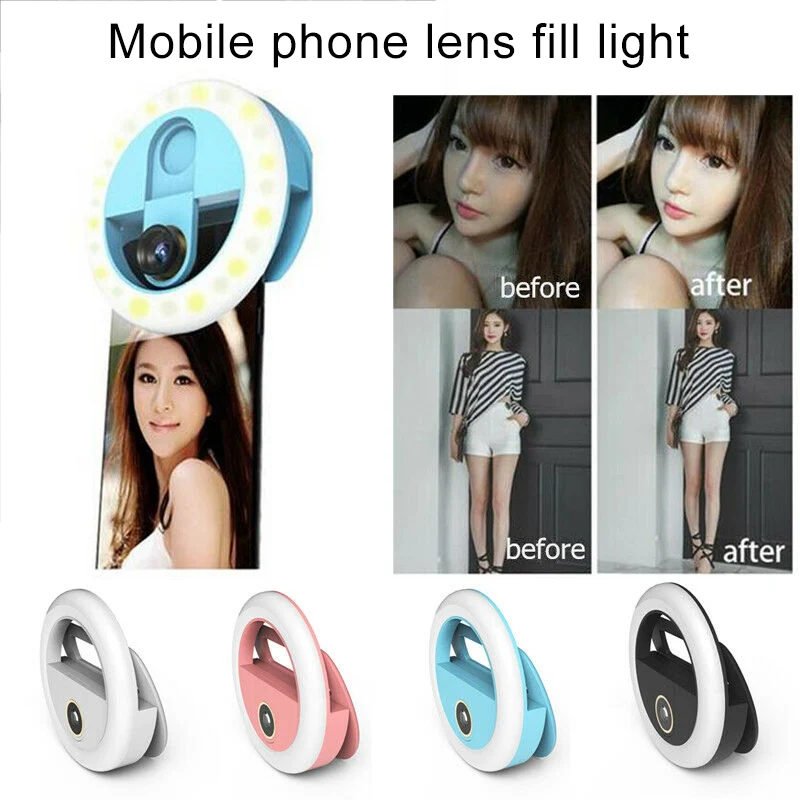 

New Clip-on Design Photography LED Selfie Ring Light 2W Dimmable Camera Phone Lamp Fill Light emergency flashlight