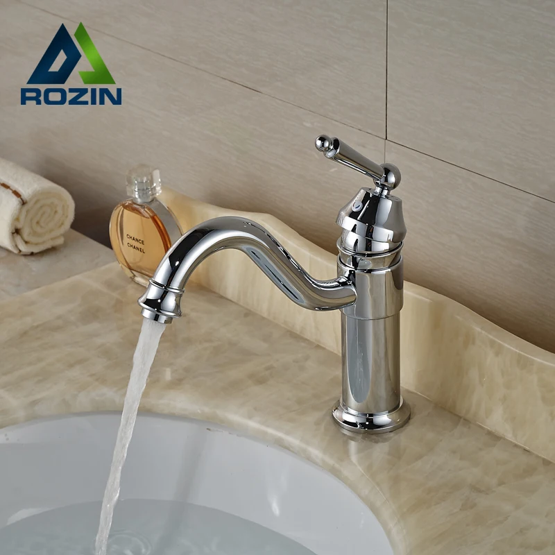 

Modern One Handle Hot Cold Water Basin Sink Faucet Deck Mount Chrome Bathroom Single Lever Mixer Taps
