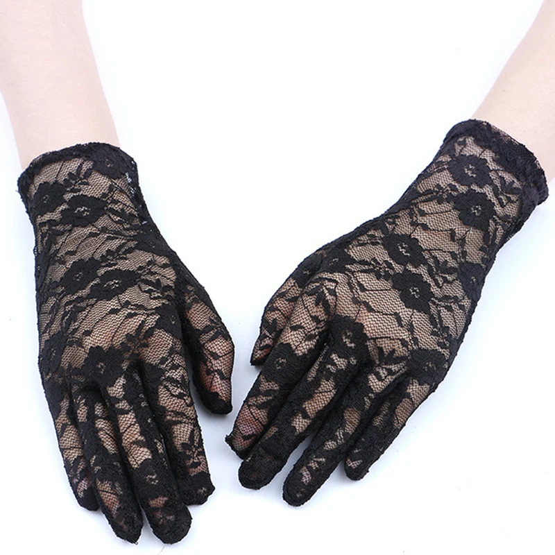 

spring and summer womens sunscreen short gloves fashion sexy fingerless lace Pattern full finger gloves