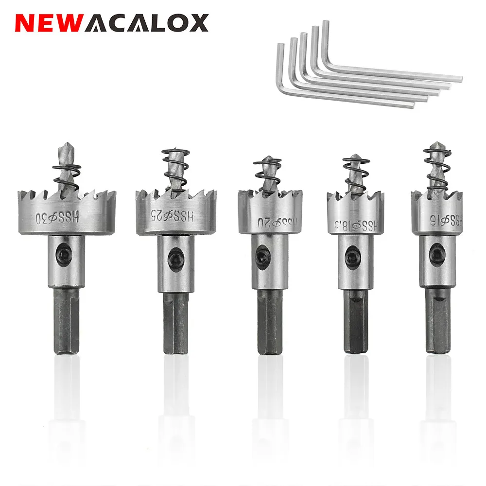 

NEWACALOX 16-30mm HSS Carbide Tip Drill Bit Titanium Hole Opener Set Hole Saw Cutter Tool for Metal Wood Drilling Hole 5pcs/set