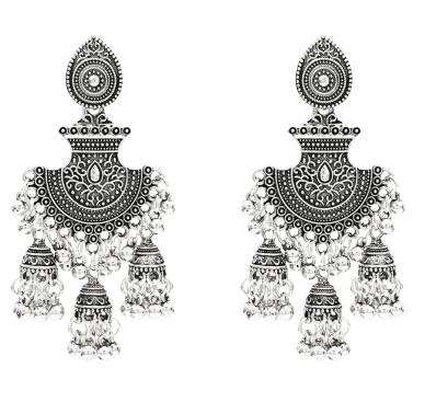 Индийские Jhumka окисленные Эффектные серьги Бохо этнические большие висячие Pendientes винтажные Oorbellen египетские ювелирные украшения в этническом стиле Afghan Turk - Окраска металла: Silver