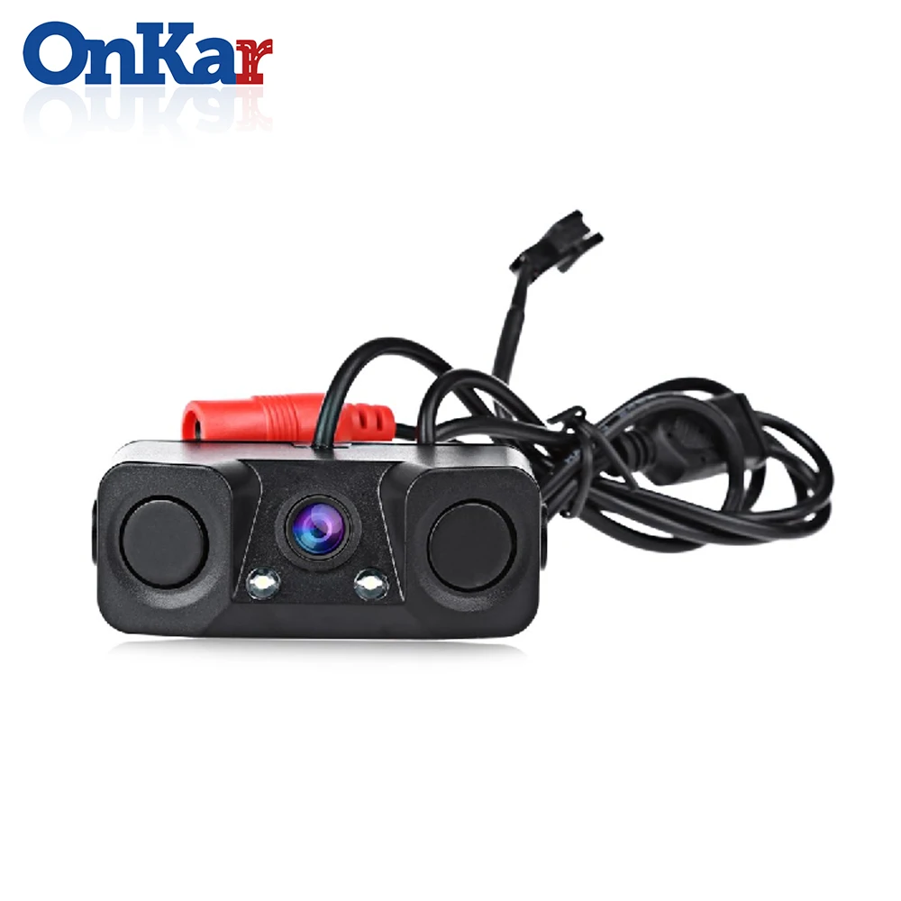 

ONKAR 2019 3 IN 1 Car Reverse Backup Camera Car Parking Sensor 170 HD Video with 2 Sensors Indicator Buzzer Alarm Universal