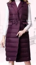 Корейский для женщин; Большие размеры тонкие белая утка вниз длинный жилет теплая куртка без рукавов Тонкий жилет пальто ветровка джемпер - Color: Purple