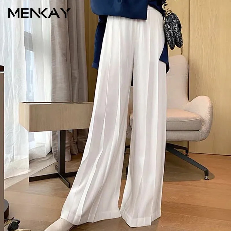 

[MENKAY] Spring Casual Solid Women Pants High Waist Ruched Large Size Long Trousers Female Fashion Clothes 2019 New Tide