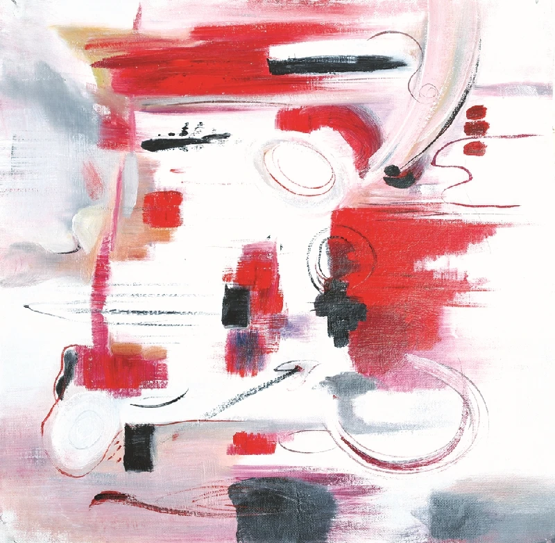 Colorful art picture with red white and black handpainted oil painting