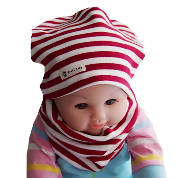 Модная хлопковая детская шапка, шарф, детская шапка, Осень-зима, детский шарф-воротник, теплые шапочки для мальчиков и девочек, полосатые шапки с принтом, Комплекты шарфов