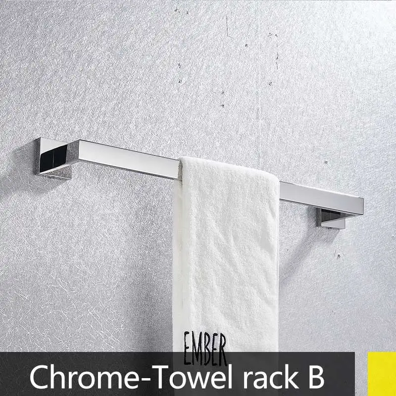Хромированный матовый никелевый черный набор аксессуаров для ванной комнаты, держатель для туалетной бумаги, вешалка для полотенец, крючок для халата, аксессуары для ванной - Цвет: chrome towel rack B