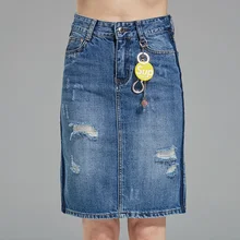 Женские юбки длиной до колена, прямые, тертые беленые, джинсовые, с дырками, обтягивающие, с вырезами, женские, летние, весенние, модные, дизайнерские