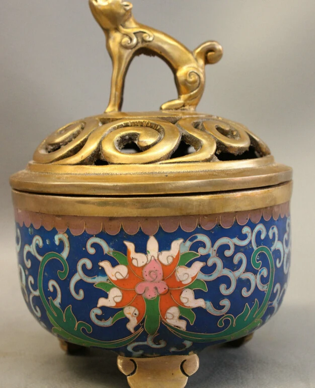 

Fast shipping USPS to USA S1374 Folk Tibet Cloisonne Enamel PiXiu Wealth Lion Head Statue Bronze Incense Burner