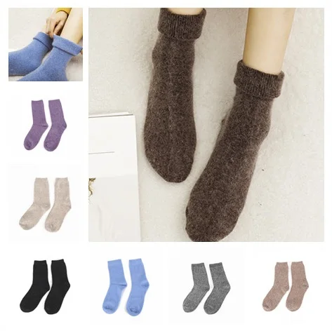 1pair Women Winter Warm Wool Socks Pure color Woolen Cashmere socks Comfortable Mid-calf Socks Christmas Gift