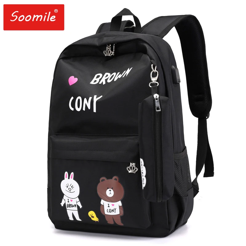 

fashion Luminous School Bags for Girls Teenage USB Charging Female backpack Women schoolbag Teen Large Capacity Black bookbag