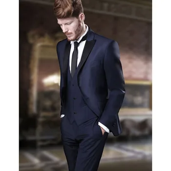 

2017 Latest Coat Pant Designs dark Blue Men Wedding Suit Tuxedo Slim Fit 3 Piece Groom mens suits Custom Blazer Terno Masuclino