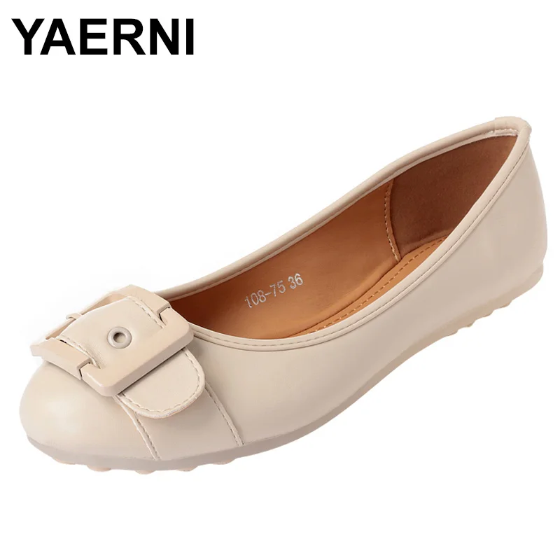 

YAERNI Elegant Buckle Belt Flats Woman Ballet Flat Loafer Shoes OL Comfort Office Flat Shoes Slip On Casual Driving ShoesE1091