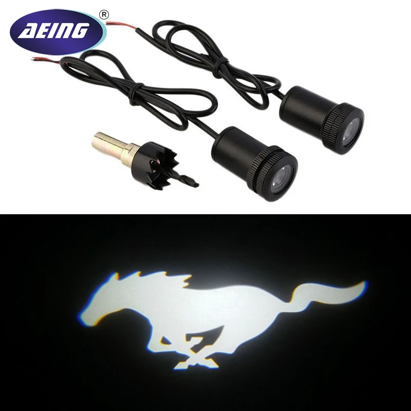 AEING 2pcs White Mustang Pony LED Courtesy Lamps Ghost Shadow Lights