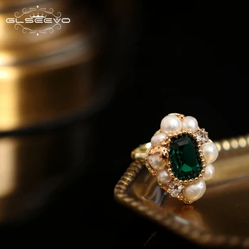 

GLSEEVO Natural Fresh Water Pearl Stone Ring For Women Engagement Wedding Handmade Origainal Design Luxury Jewellery GR0239