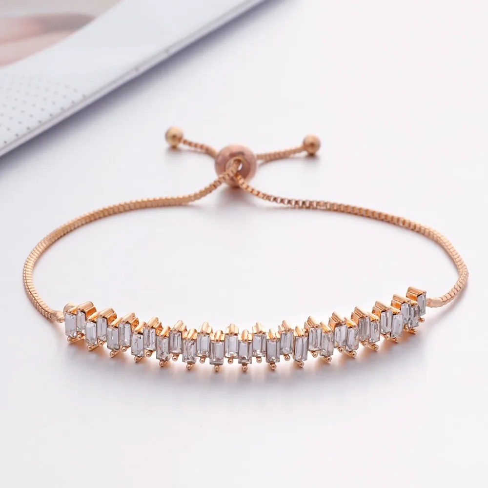 

New Luxury Zircon Crystal Rhinestone Charm Bracelets Long Chain Gold Bracelets Wristband Adjustable Pulsera Valentine's Day Gift