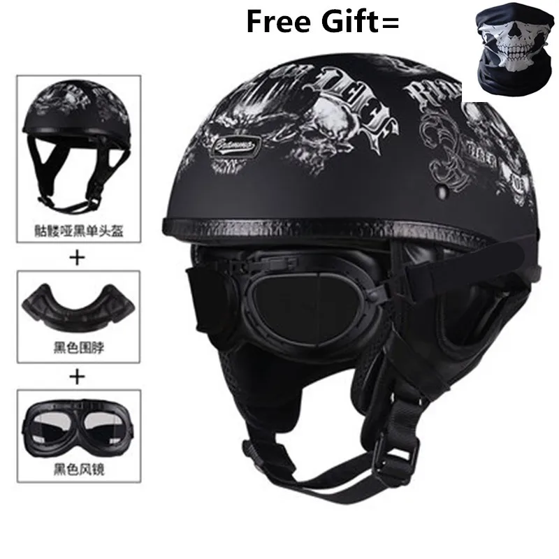 Кожаный шлем черный мотоциклетный с открытым лицом Половина шлем Чоппер Байкер пилот Vespa для 57 до 61 см - Цвет: A-goggles