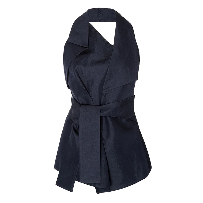 Halter Backless Plain Sleeveless Denim Overalls Halter Backless Plain Sleeveless Denim Overalls