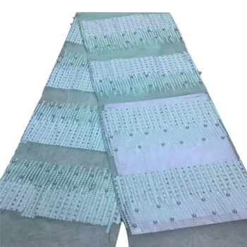 

High Quality Nigerian net Lace Fabric African Lace Fabric with beads and stone 2018 Popular Guipure Lace Fabric HJ788-1