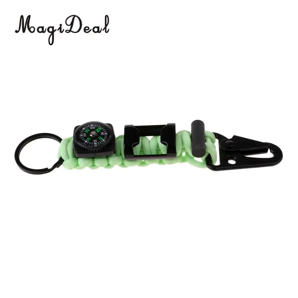 MagiDeal Outdoor Parachute Cord Lanyard w/ Compass Keychain Bottle Opener Noctilucent in the night