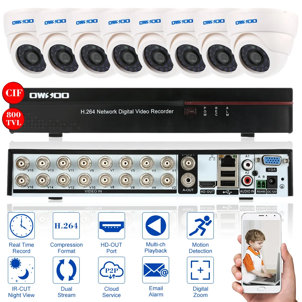 Buy OWSOO 16CH Full CIF DVR CCTV System With 8PCS CCTV