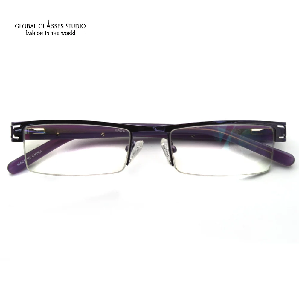 Прямоугольник Объектив половина обод Малый Размеры металлические очки для девочек Полюбившийся фиолетовый цвет Рамки полые рога гибкий