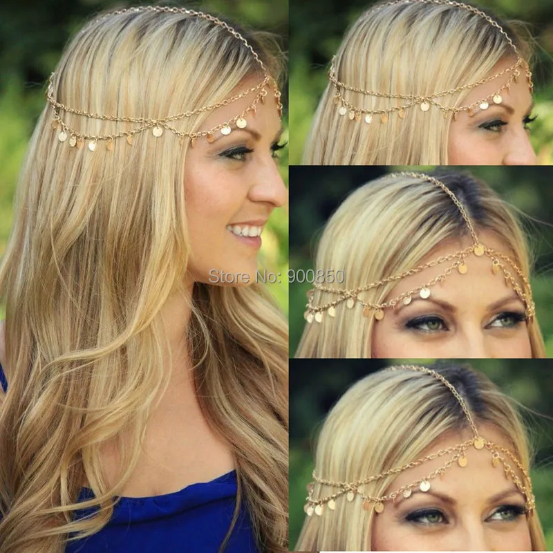Women Metal Head Chain Hairpiece Headband Fashion Jewelry Multilayers Tassel Round Pendant Head Chain Hair Accessories Jewelry hair accessory jewelry accessories