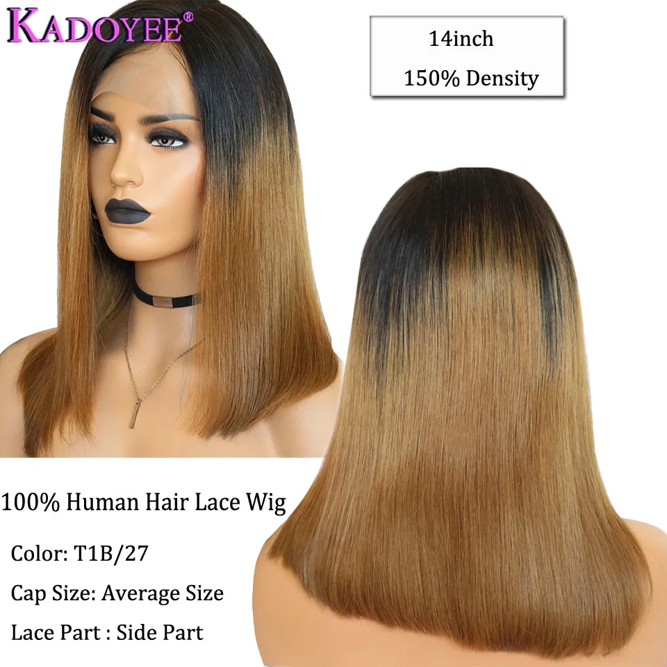 Brazilian Lace Front Human Hair Wigs Straight Short Wig Pre Plucked Remy Ombre Wig Side Part 13x4 Frontal Wig 130% 150% Density