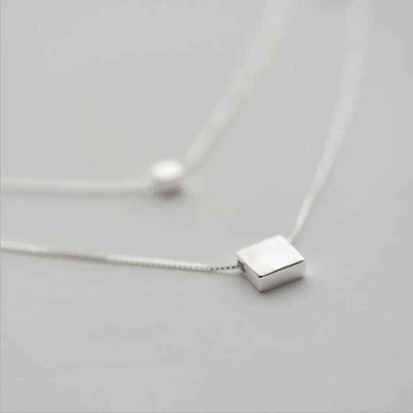 Изысканная двухслойная квадратная коробка Подвески Ожерелья для женщин тренд короткая цепочка на ключицы 925 пробы серебряные ювелирные изделия SAN151 - Окраска металла: Silver