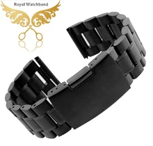 14 mm 16 mm 18 mm 20 mm 22 mm 24 mm 26 mm noir nouveau hommes Black Metal montre bande en acier inoxydable Bracelets pour montre Smart Watch avec outil